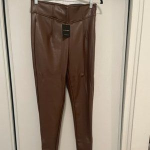 Jluxlabel Chocolate (Solid Brown) High Waisted Fitted Leather Leggings